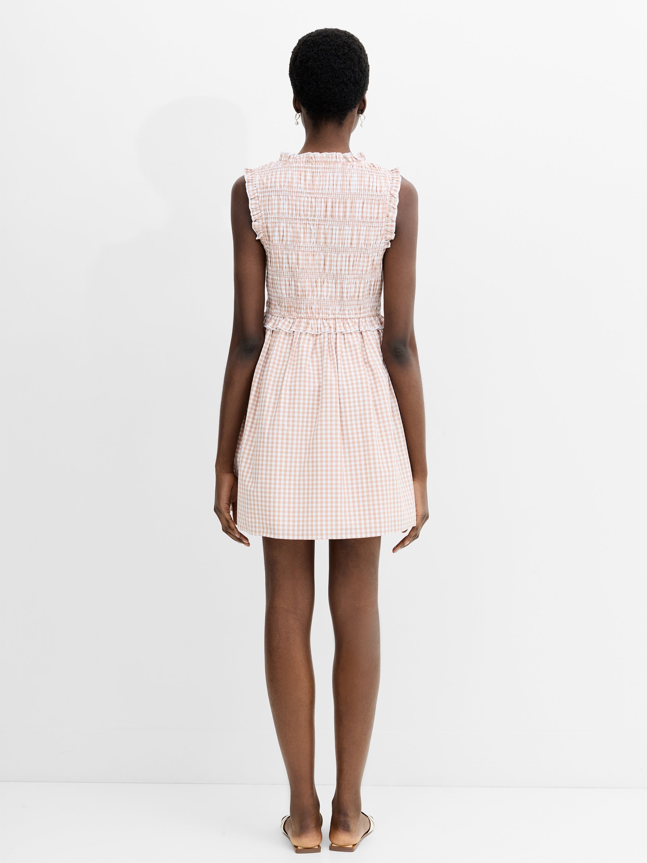 Rhodes Poplin Ruffle Gingham Smocked Mini Dress