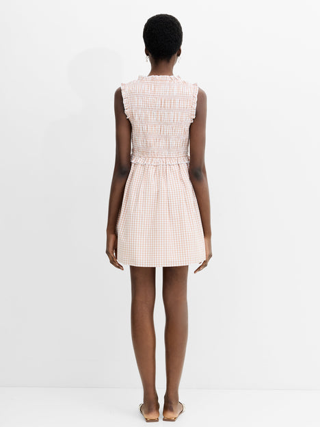 Rhodes Poplin Ruffle Gingham Smocked Mini Dress