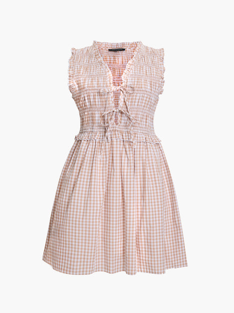 Rhodes Poplin Ruffle Gingham Smocked Mini Dress