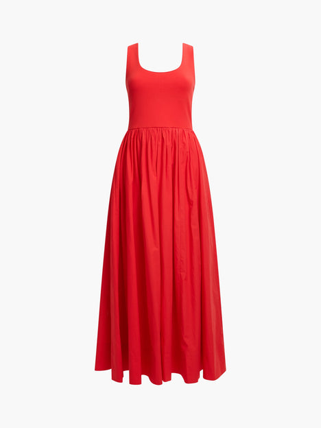Jia Ponte Mix Sleeveless Red Maxi Dress