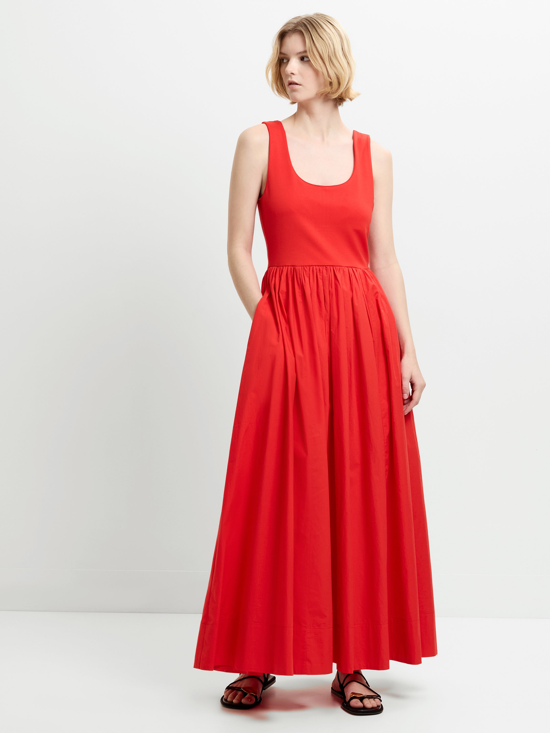 Jia Ponte Mix Sleeveless Red Maxi Dress