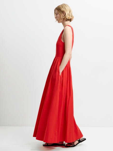 Jia Ponte Mix Sleeveless Red Maxi Dress