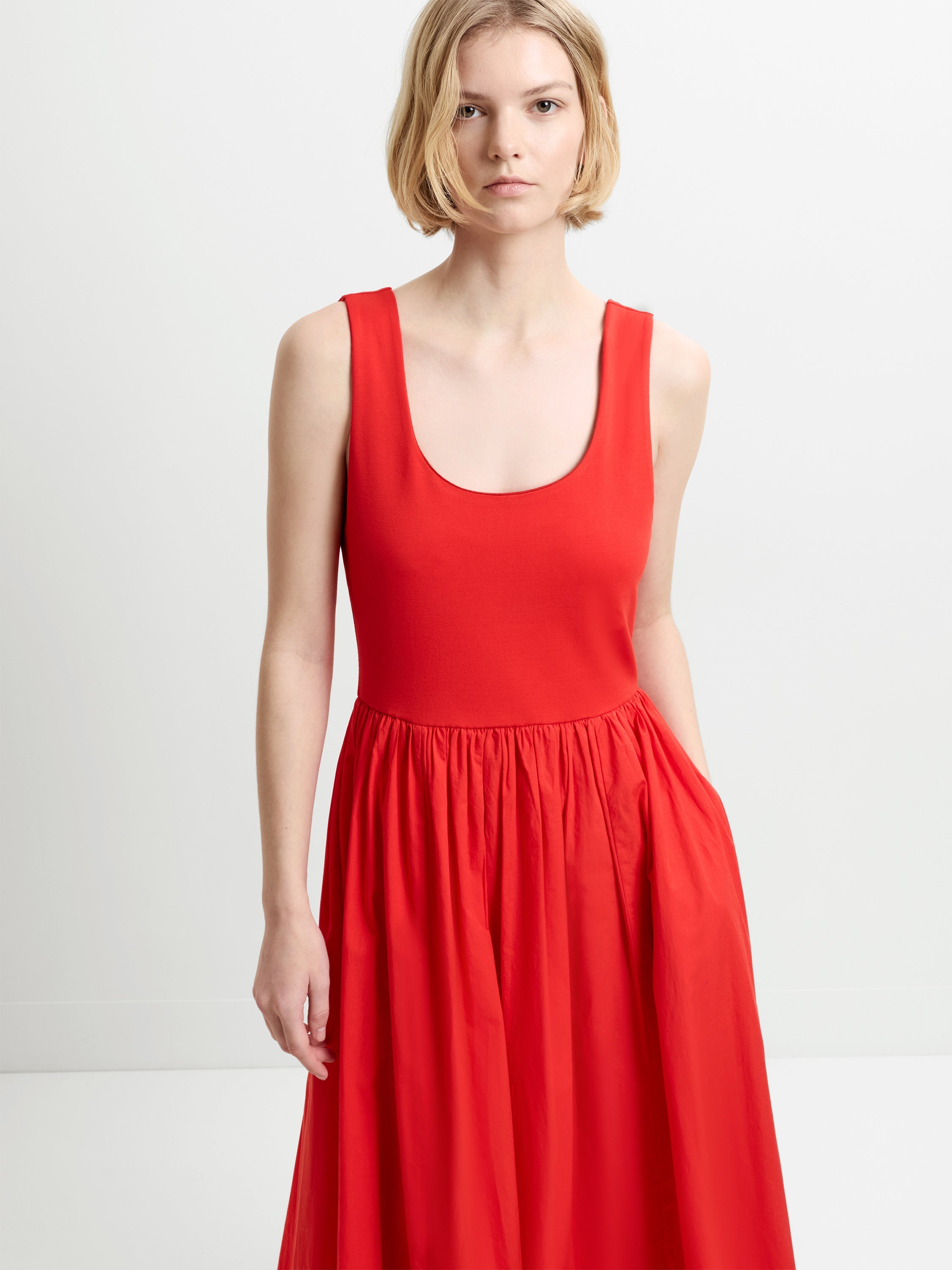 Jia Ponte Mix Sleeveless Red Maxi Dress
