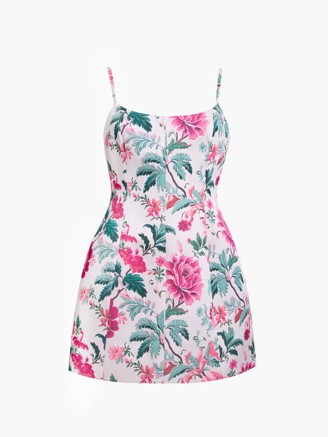 York Satin Pink Floral Print Mini Dress