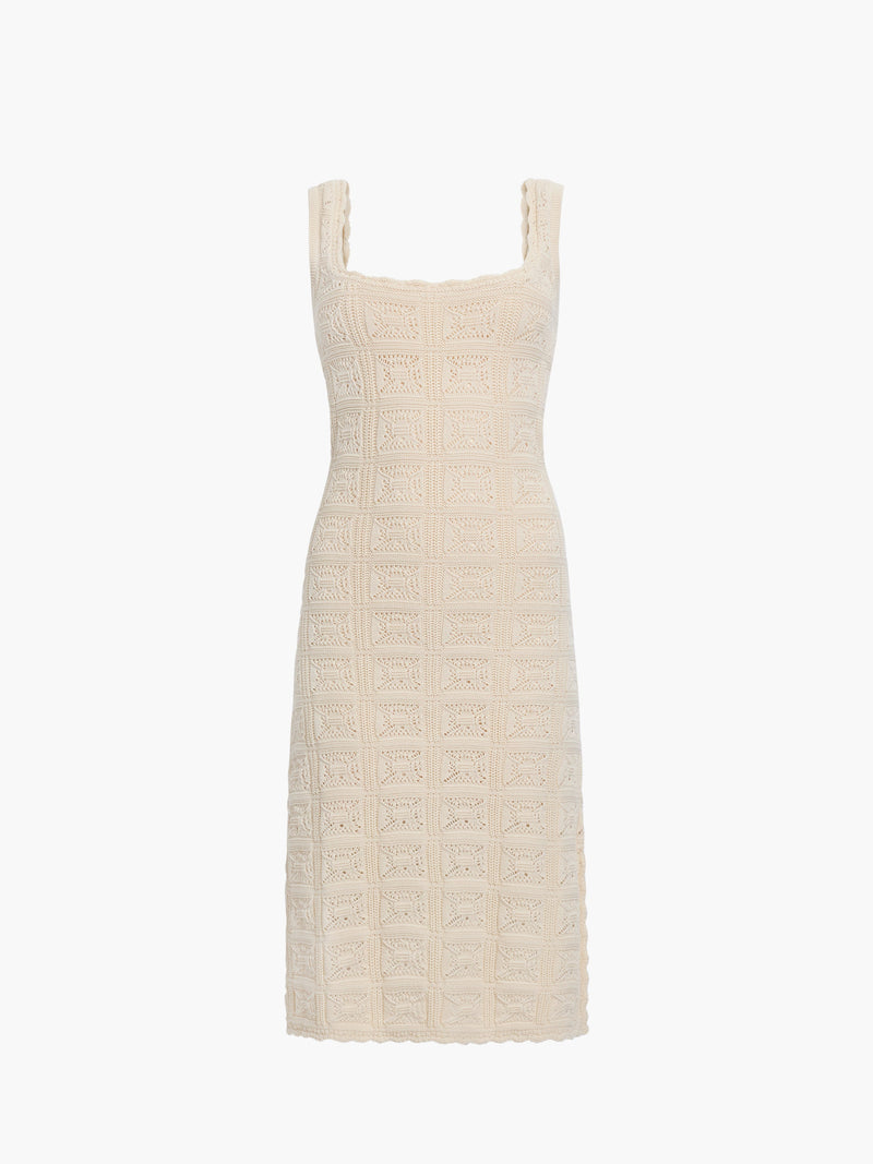 Nellis Square Neck Crochet Knit Dress