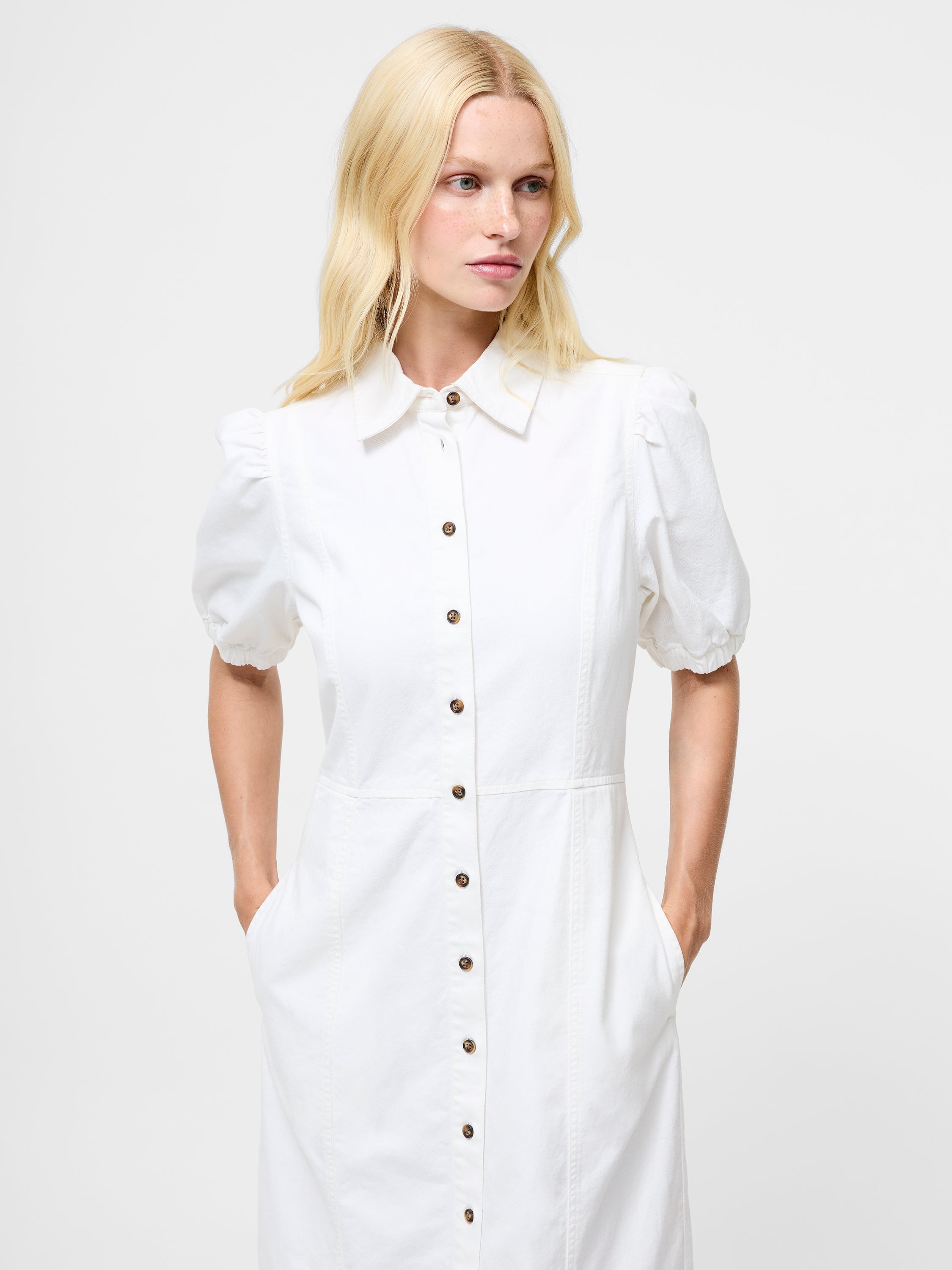 french connection denim dress Archie Blue Denim Patch Pocket Short Sleeve Mini Dress