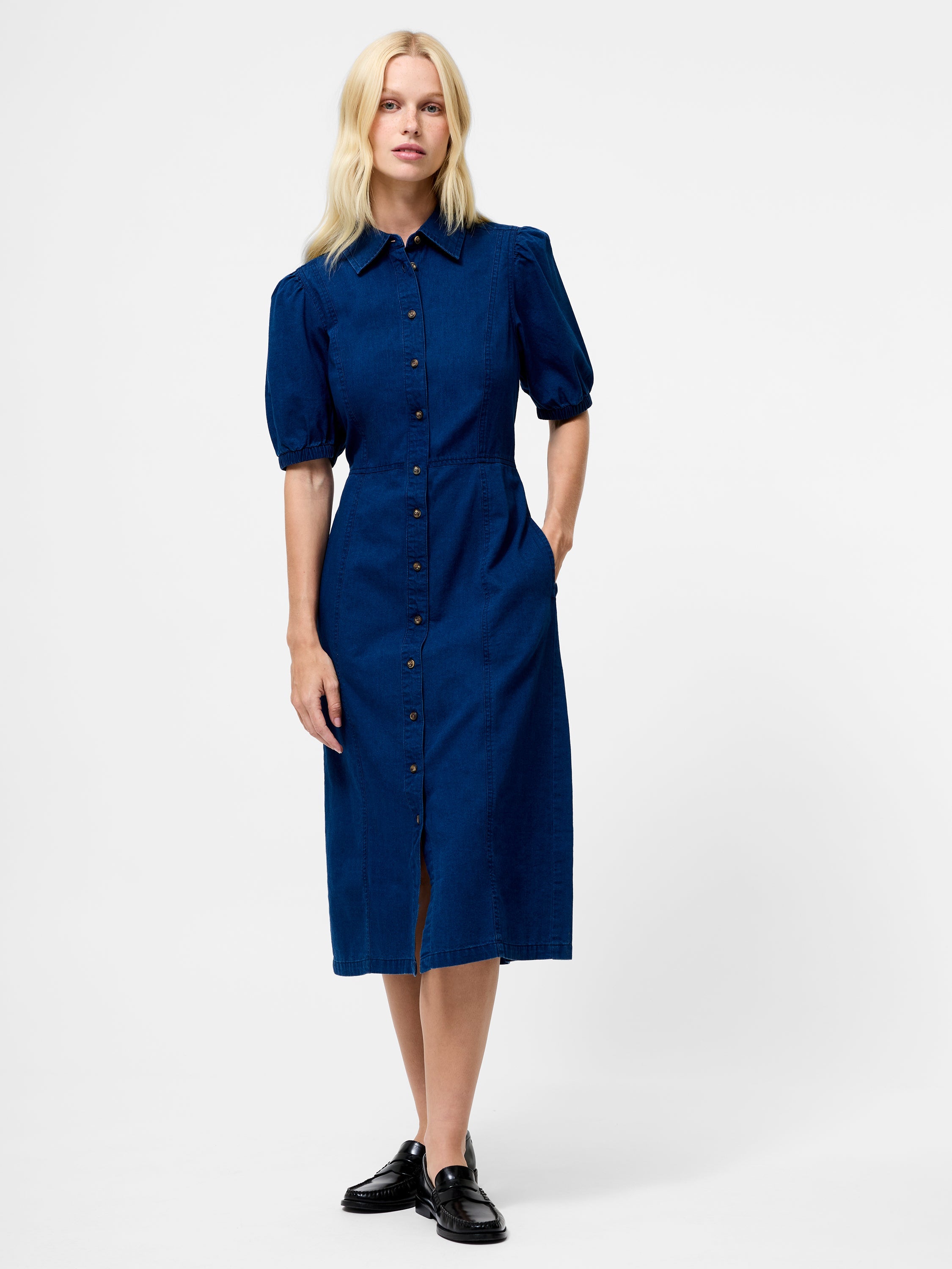 french connection denim shirt dress Chambray Denim Button Through Shirt Dress Mid Wash