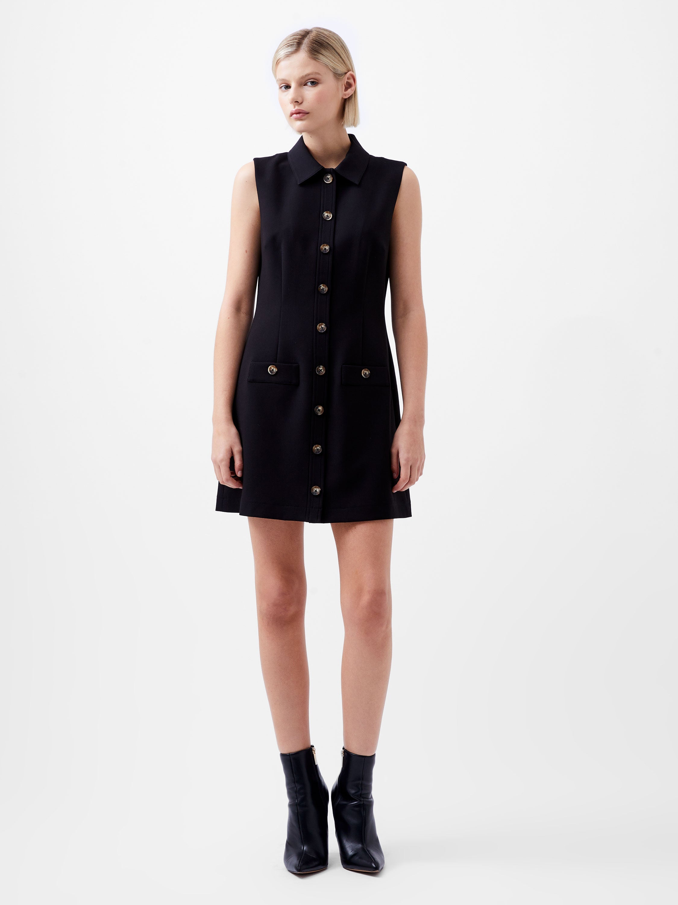 Azra Twill Sleeveless Button Mini Dress