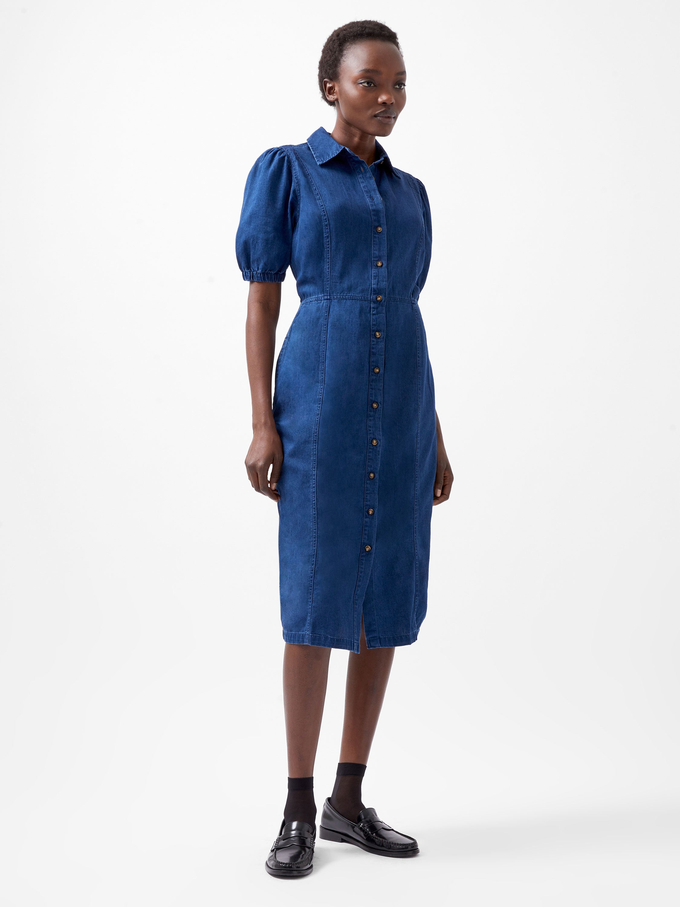 Chambray Button Through Denim Shirt Dress