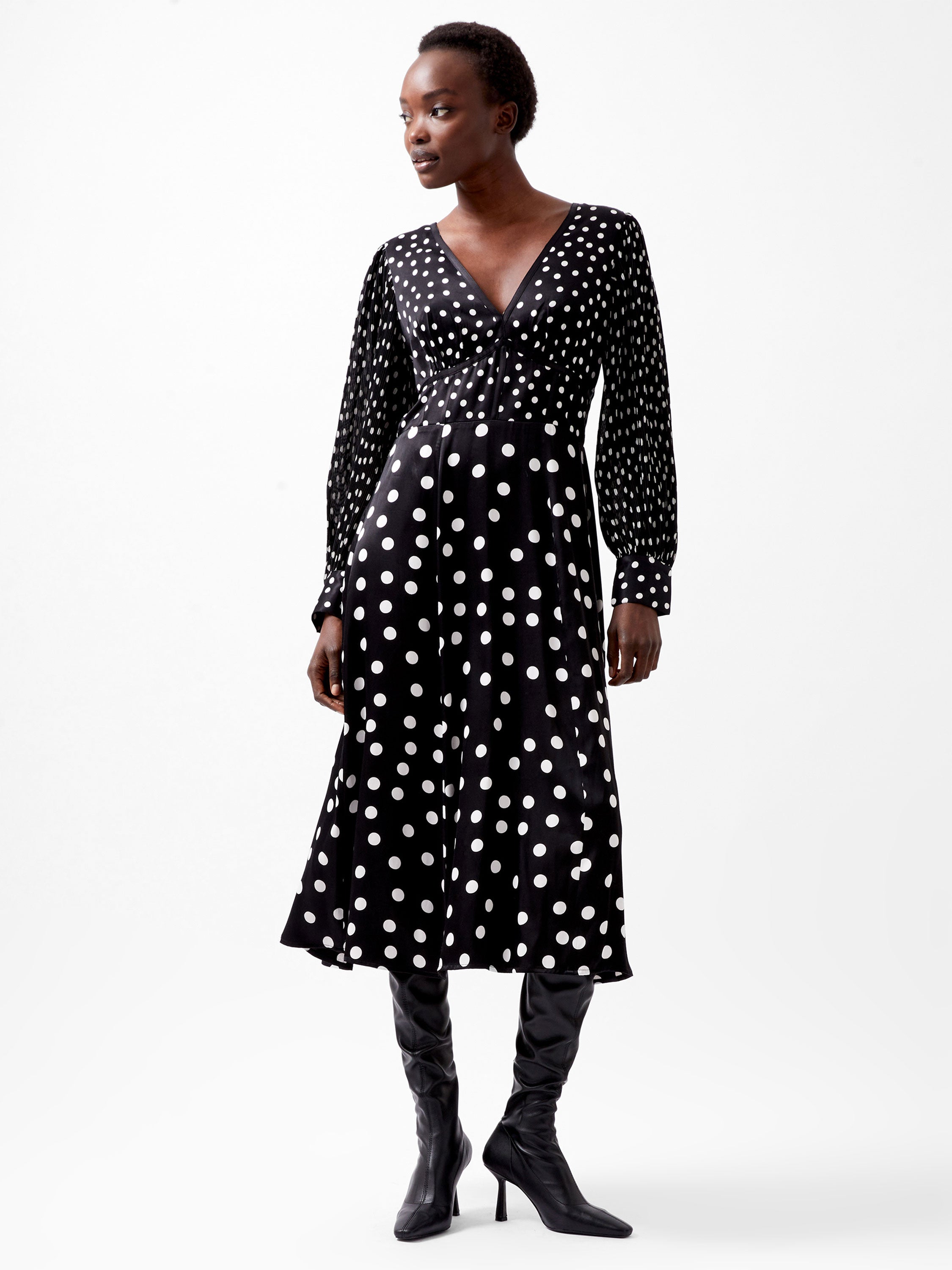 Polka Dot Candice Satin Dress Black/White