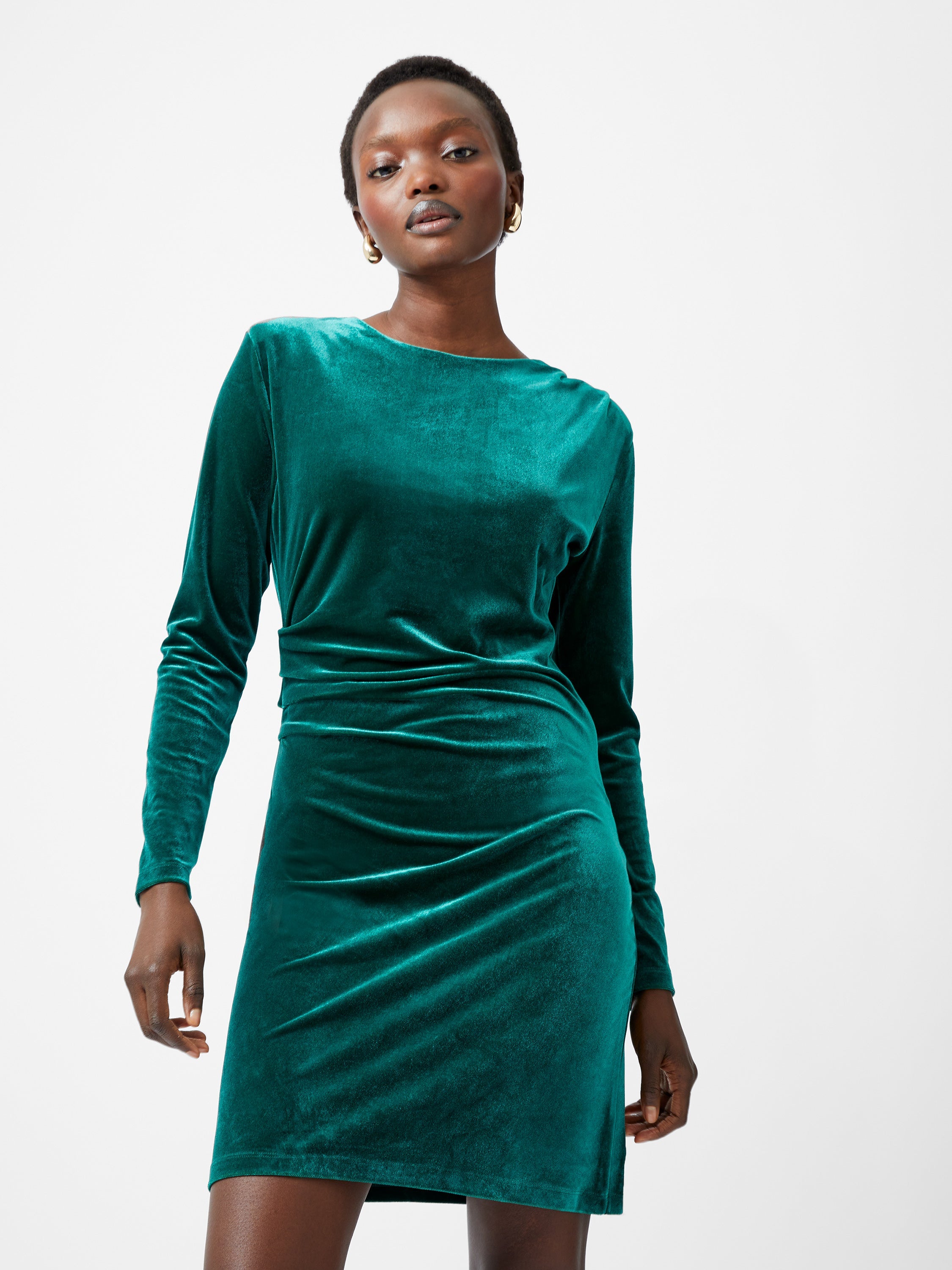 fcuk Viola Velvet Long Sleeve Bodycon Mini Dress Forest Shop | Clothing