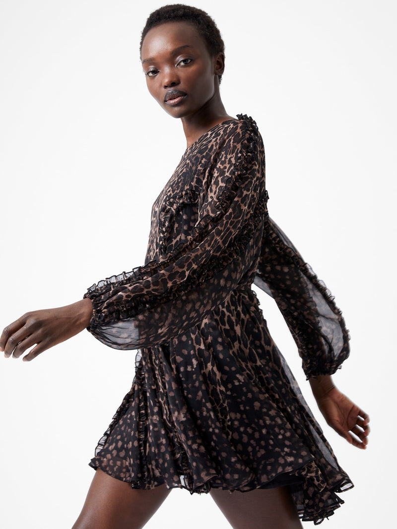 Emina Chiffon Leopard Print Long Sleeve Mini Dress French Connection EU