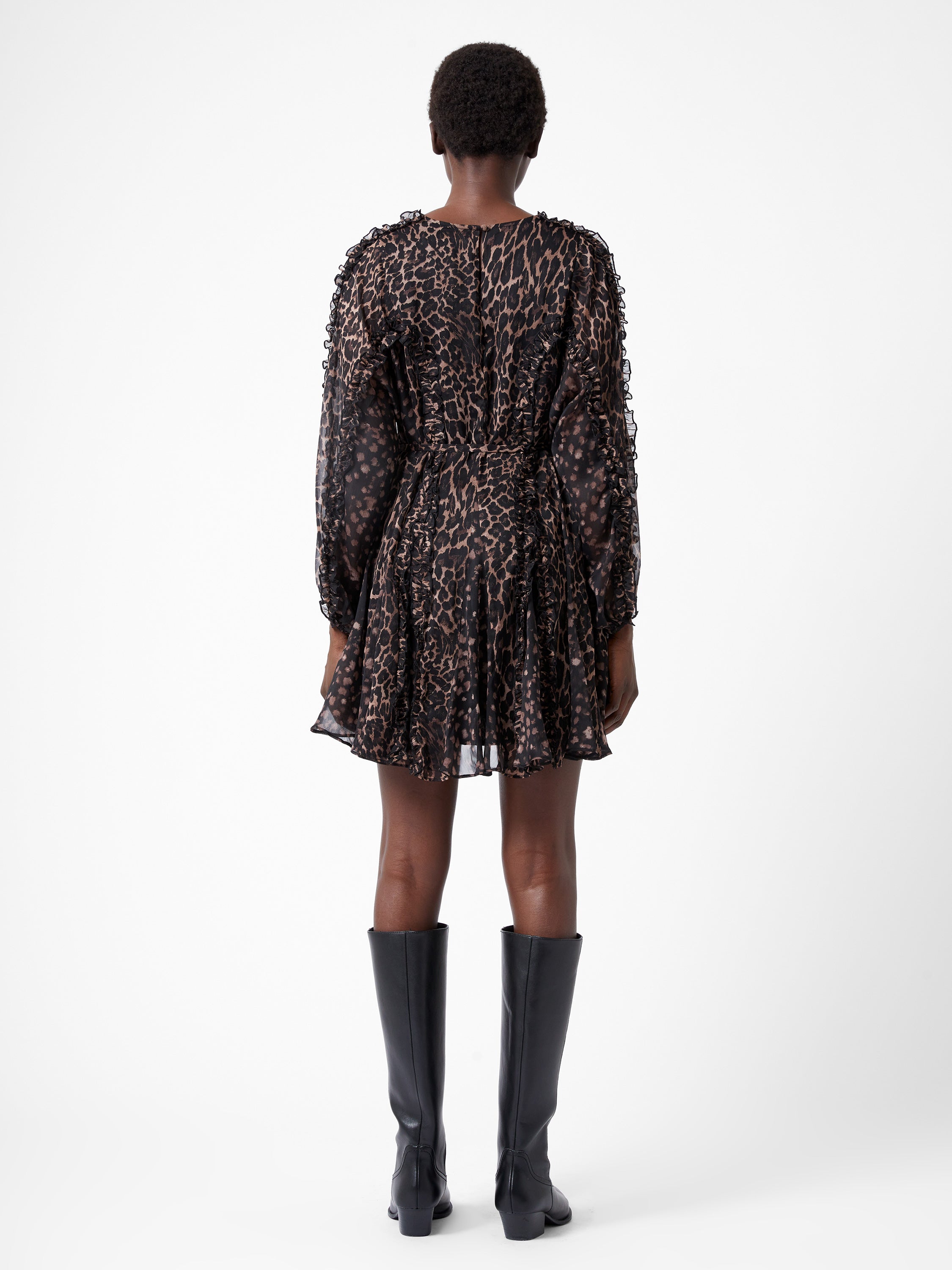 Emina Chiffon Leopard Print Long Sleeve Mini Dress