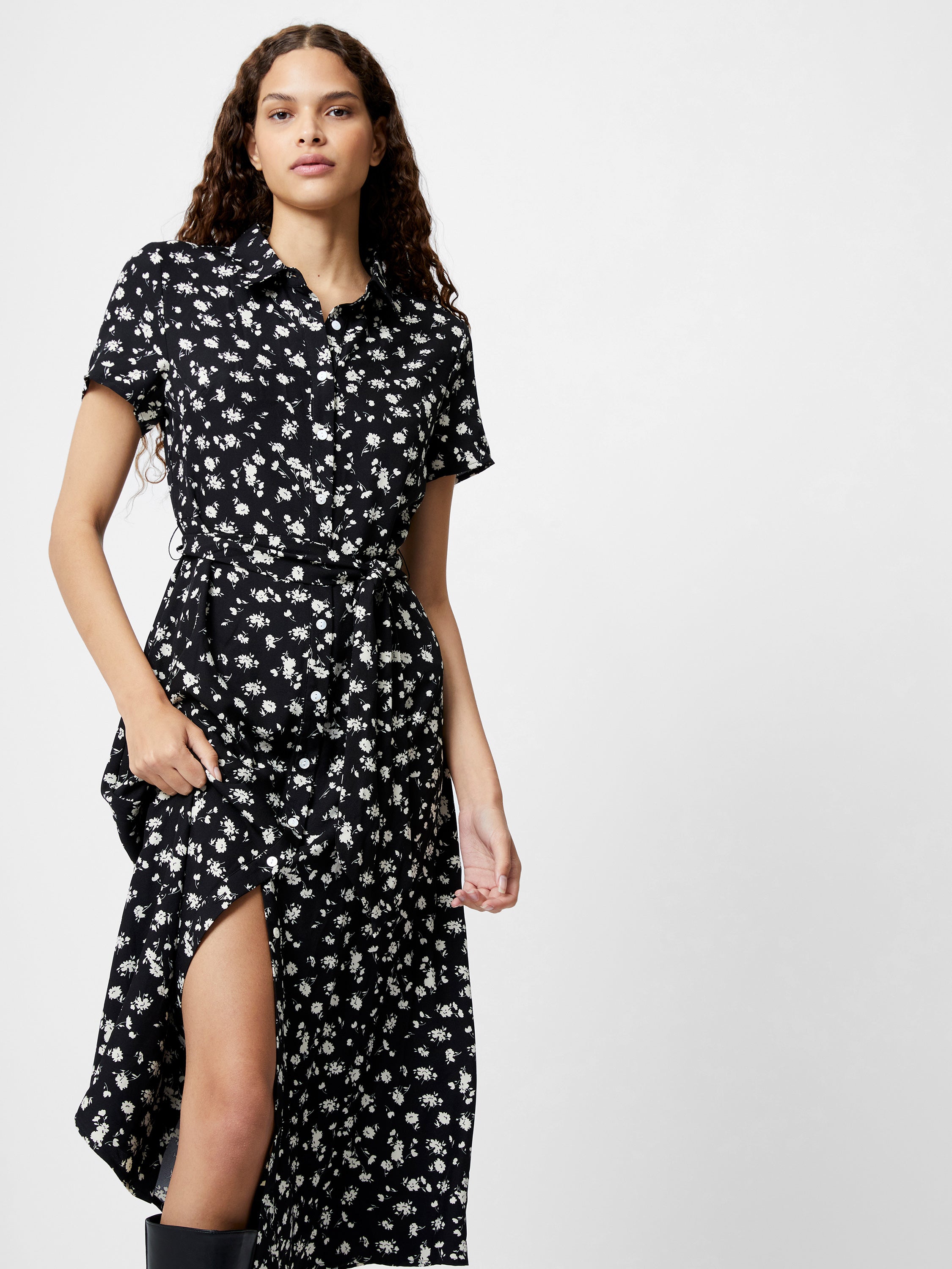 Printed Short Sleeve Shirt Dress