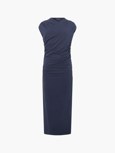 Rallie Cross Over Neck Ruched Midi Dress