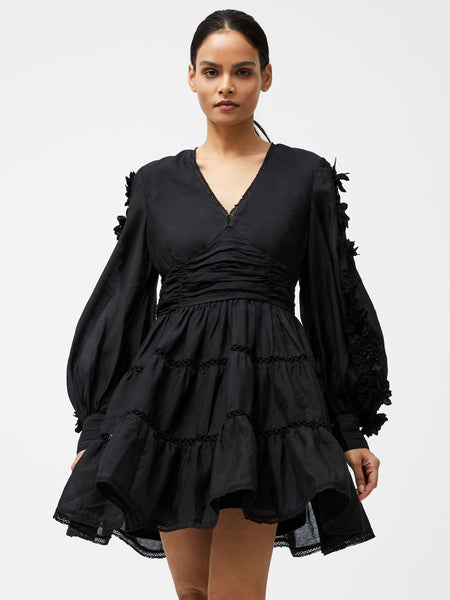 Aubrey 3D Lace Trim Mini Dress Black