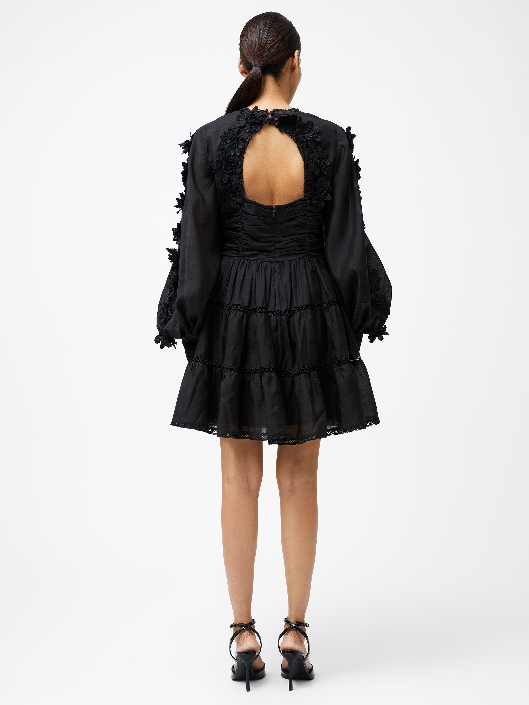 Aubrey 3D Lace Trim Mini Dress Black