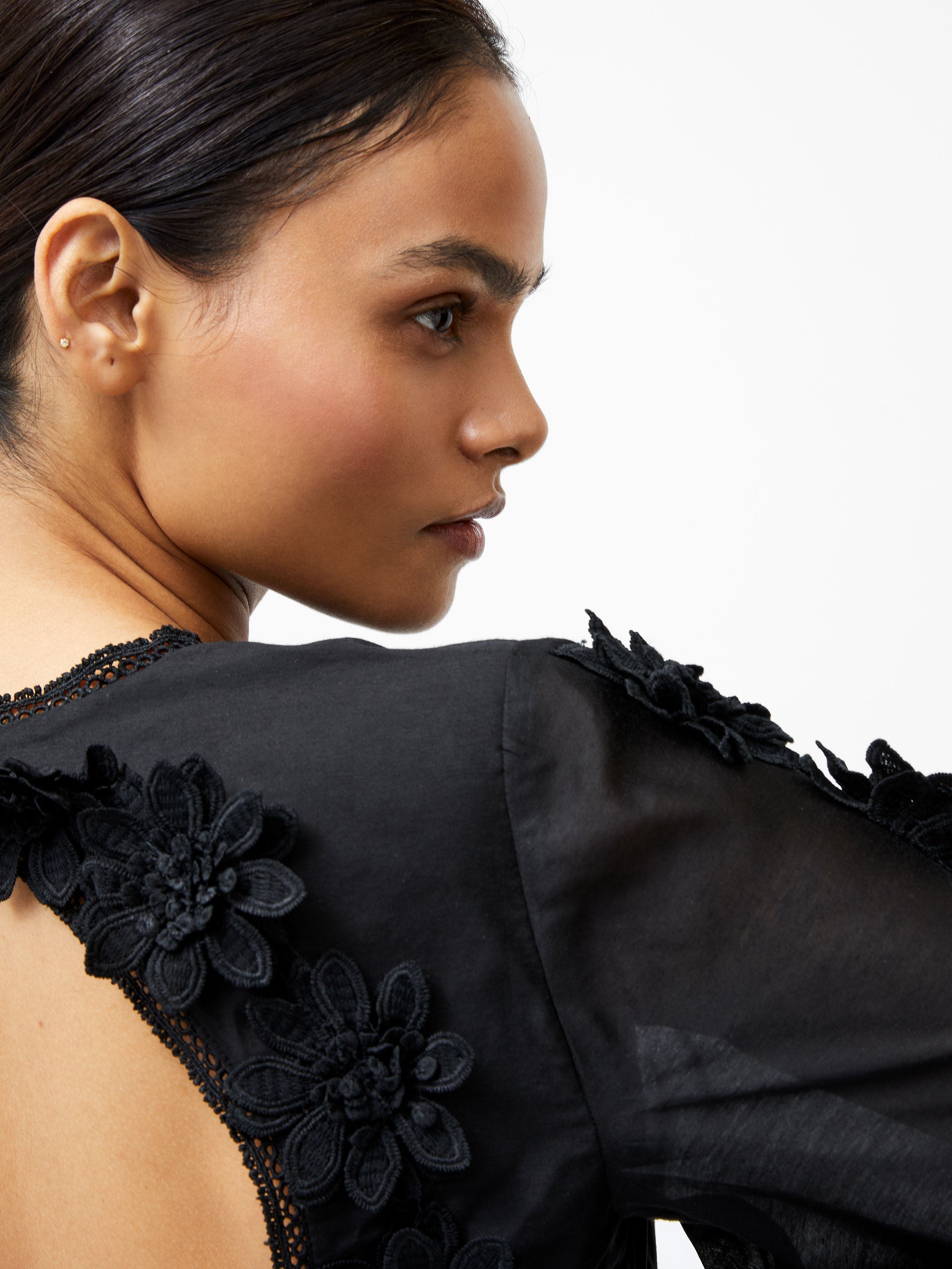 Aubrey 3D Lace Trim Mini Dress Black | French Connection EU