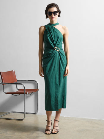 Aspen Linen Blend Halterneck Midi Dress