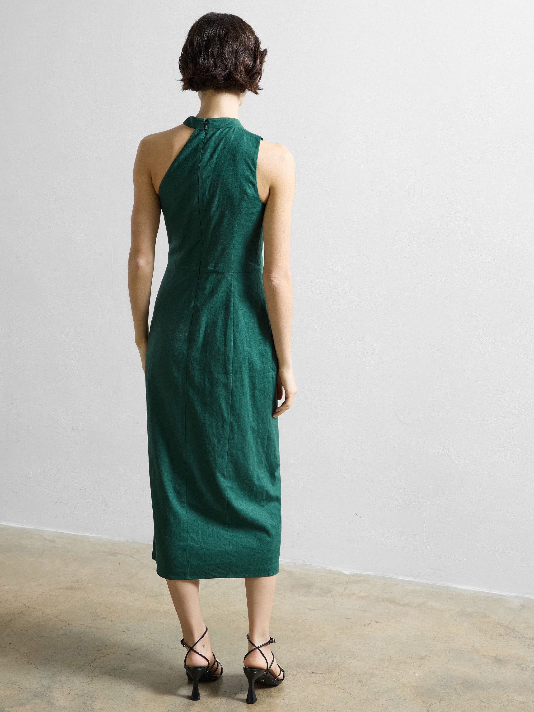 slim fit dress slacks Ashby Linen Halter Midi Dress-Green main image 1