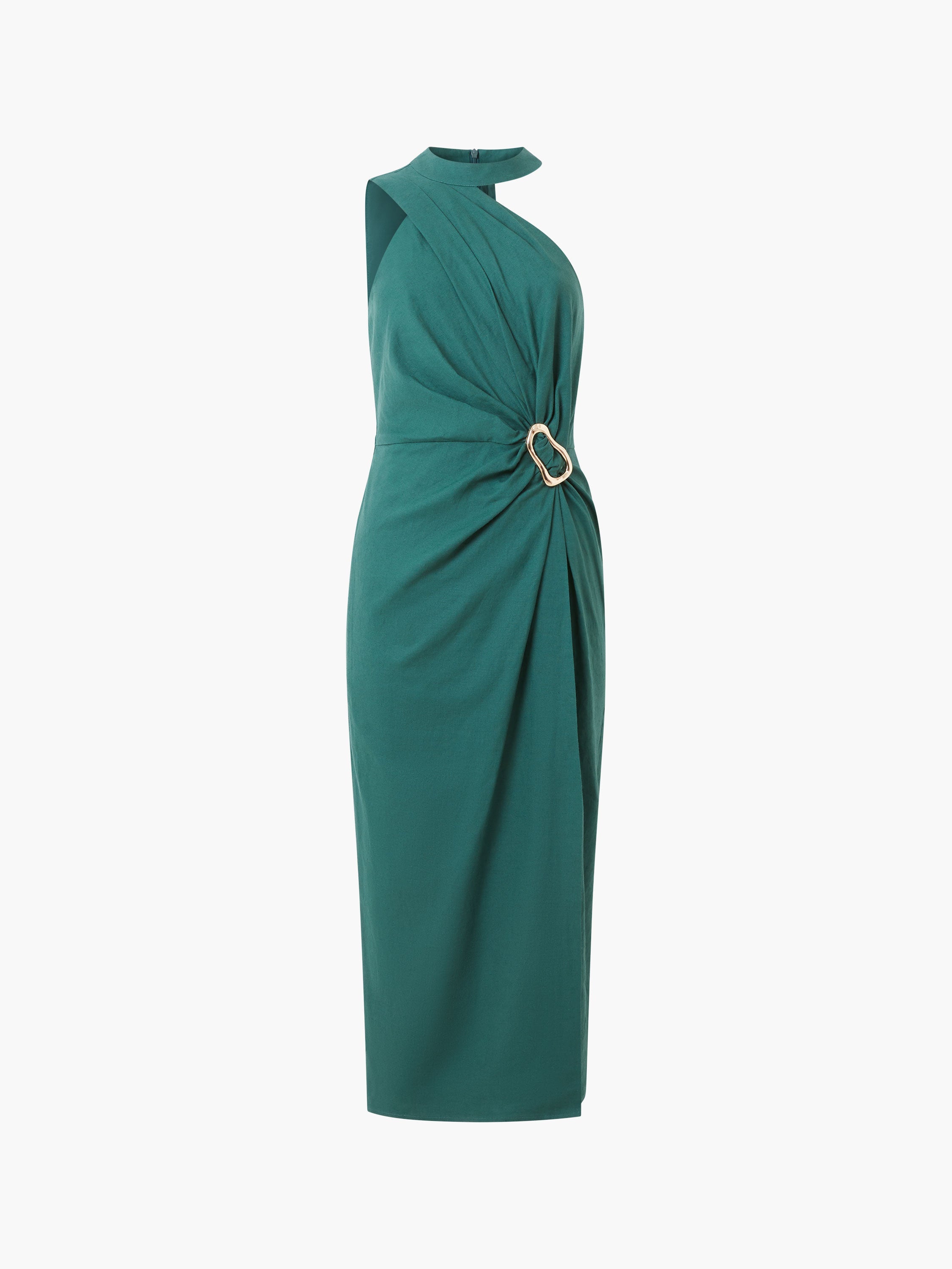 Aspen Linen Blend Halterneck Midi Dress Jade Green