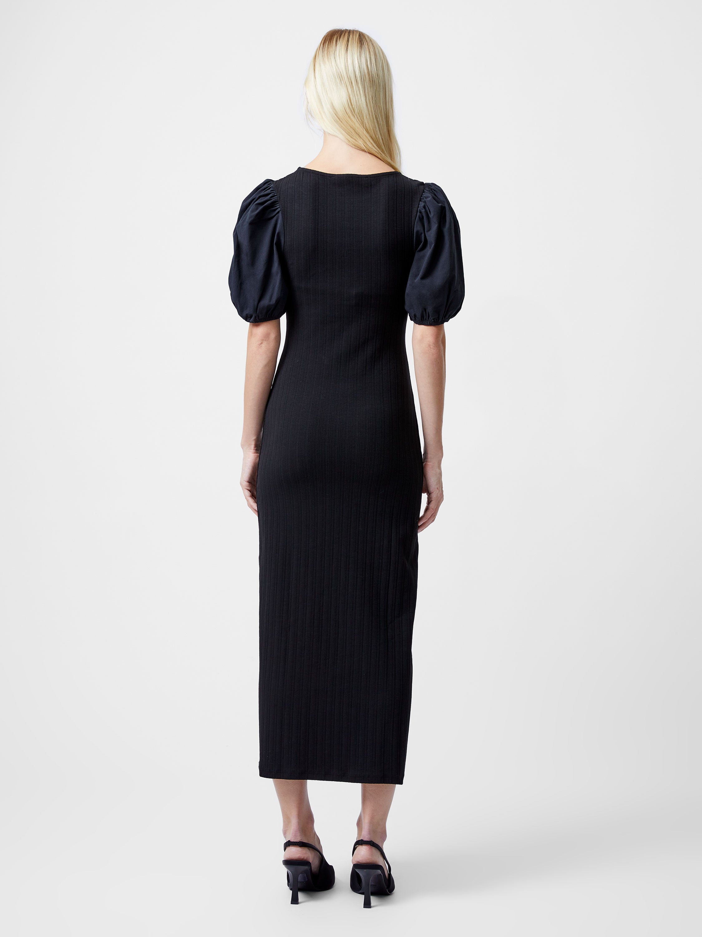 Sasia Ribbed Puff Sleeve Midi Dress