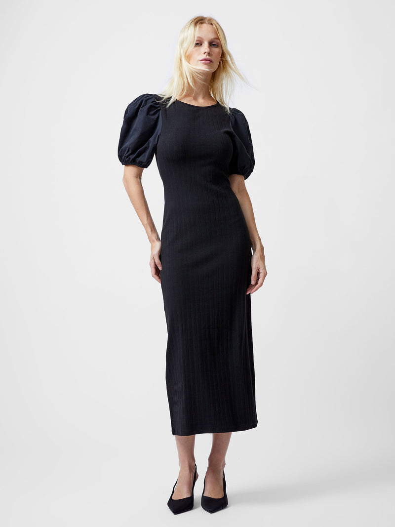 Sasia Ribbed Puff Sleeve Midi Dress