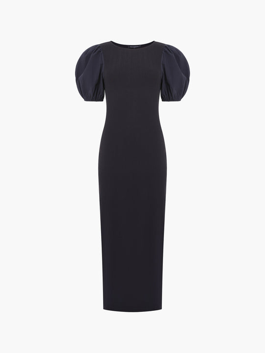 Sasia Ribbed Puff Sleeve Midi Dress