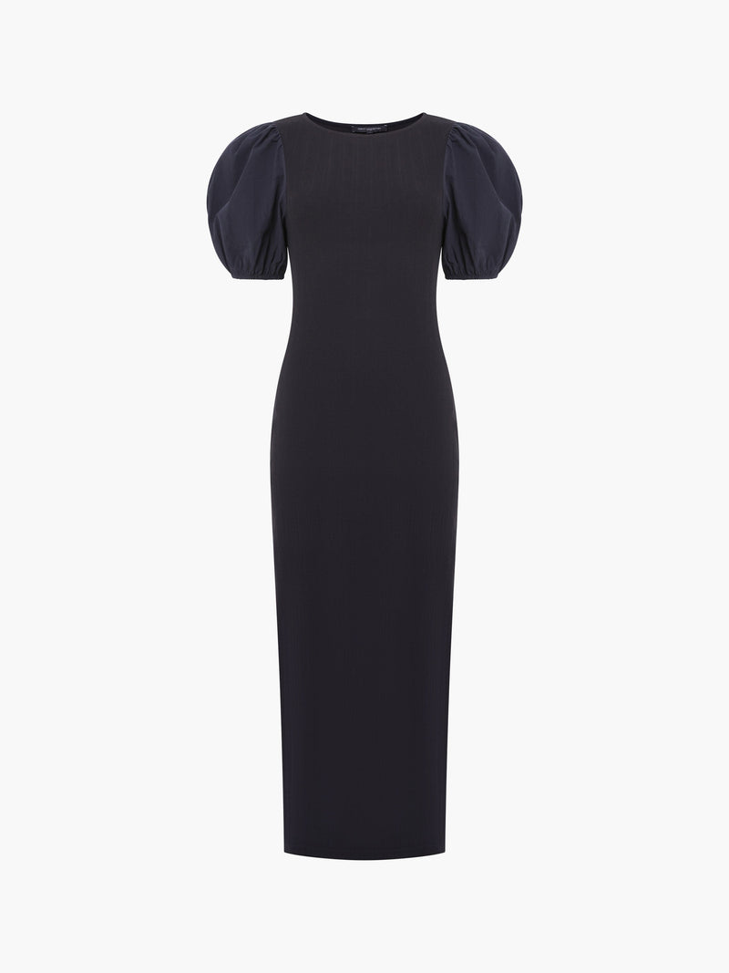 Sasia Ribbed Puff Sleeve Midi Dress