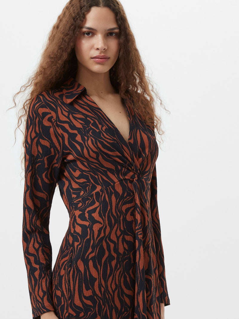 Zaria Textured Abstract Print Long Sleeve Dress