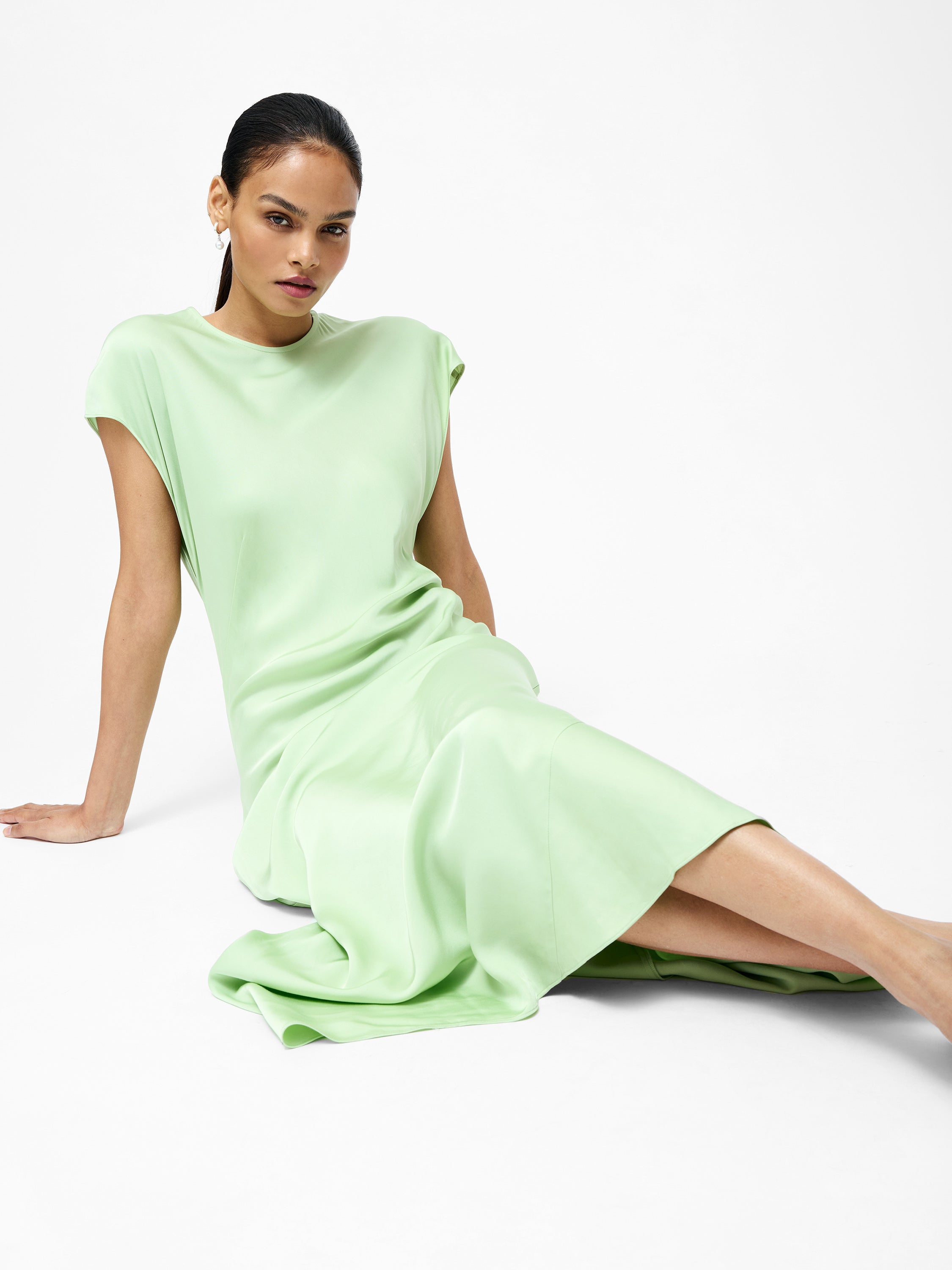 Ennis Eco Satin Column Shape Dress Apple Green
