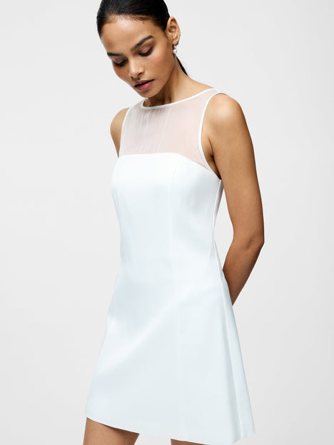 Carey Satin Slash Neck Chiffon Mini Dress