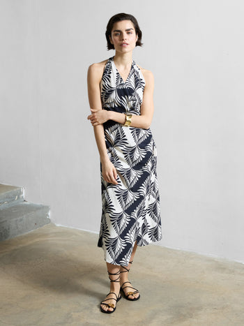 Ariette Linen Blend Crossover Midi Dress