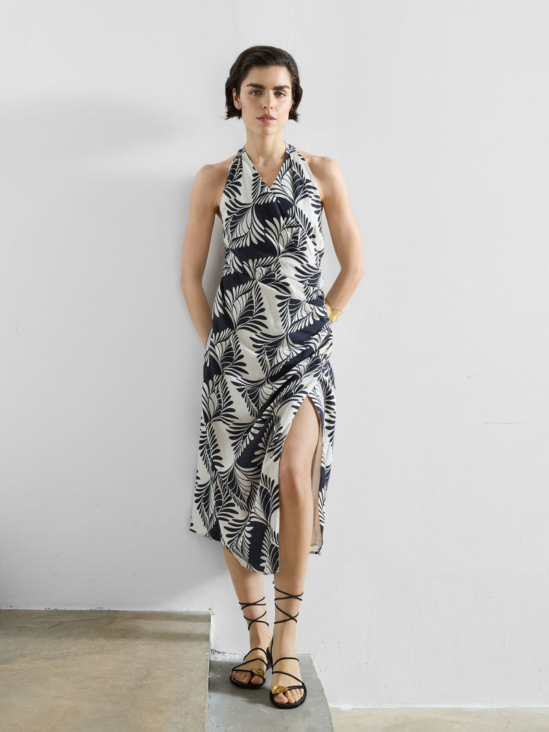 Ariette Linen Blend Crossover Midi Dress