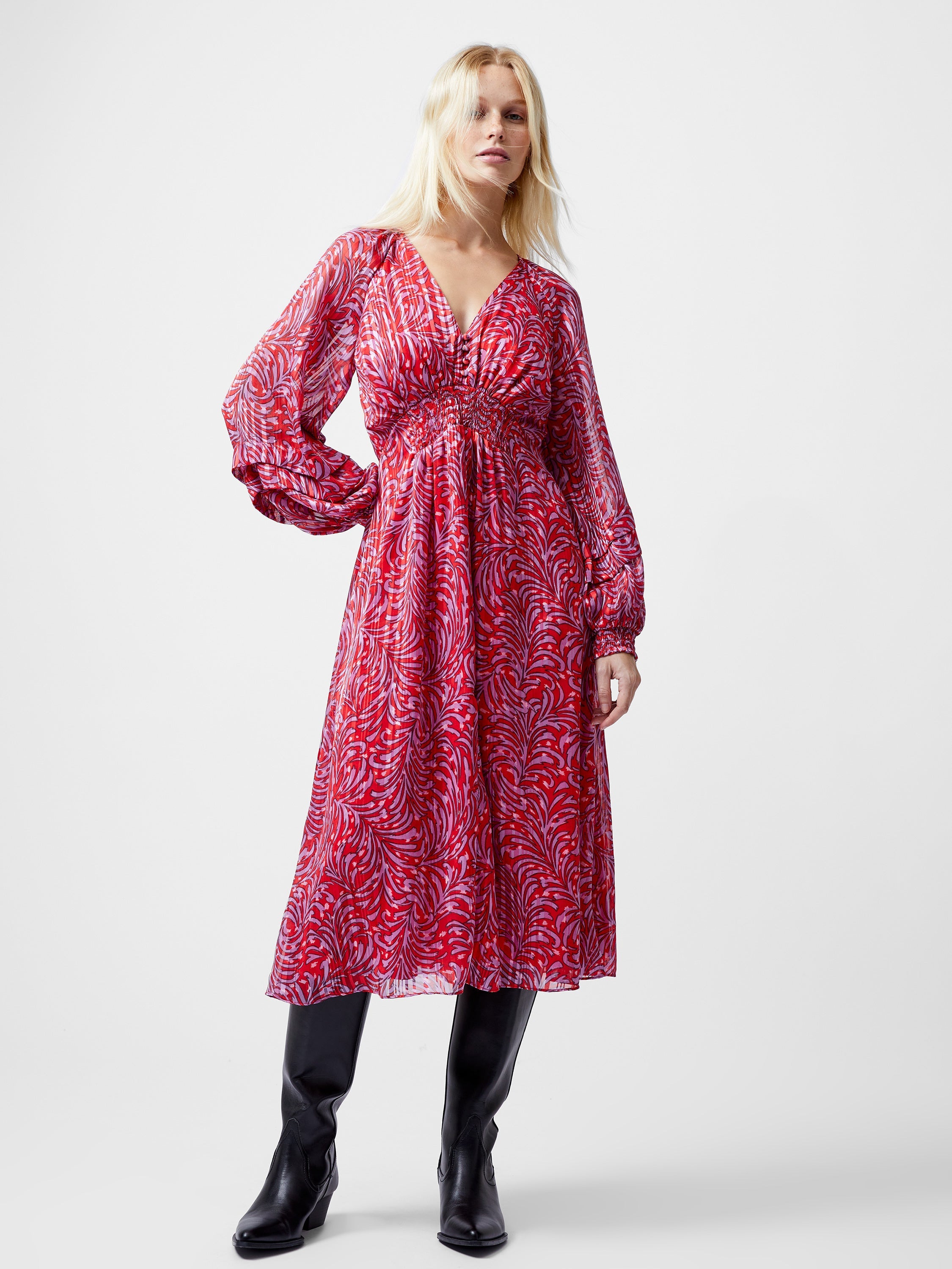 Amy Callista Printed Long Sleeve Midi Dress