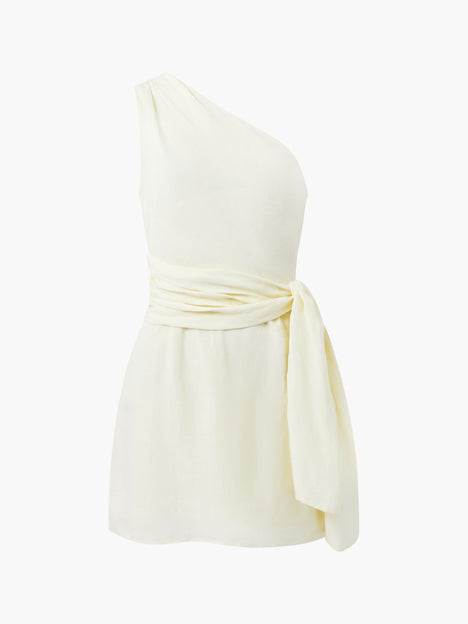 Birdie Linen One Shoulder Tie Mini Dress