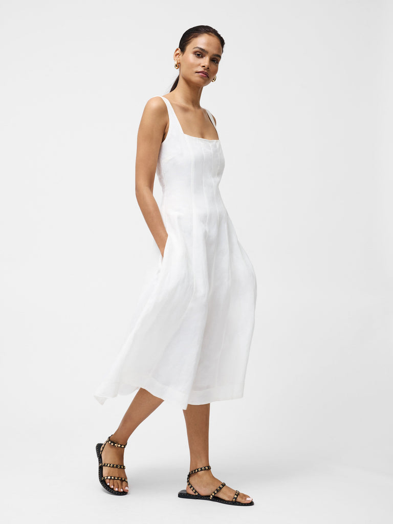 chinese dress ladies Birdie Linen Square Neck Dress Summer White