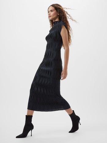 【関税込】FrenchConnectionワンピース☆Zaria Midi Dress, Blac Zaria Textured Abstract Print Long Sleeve Dress Black/Brown