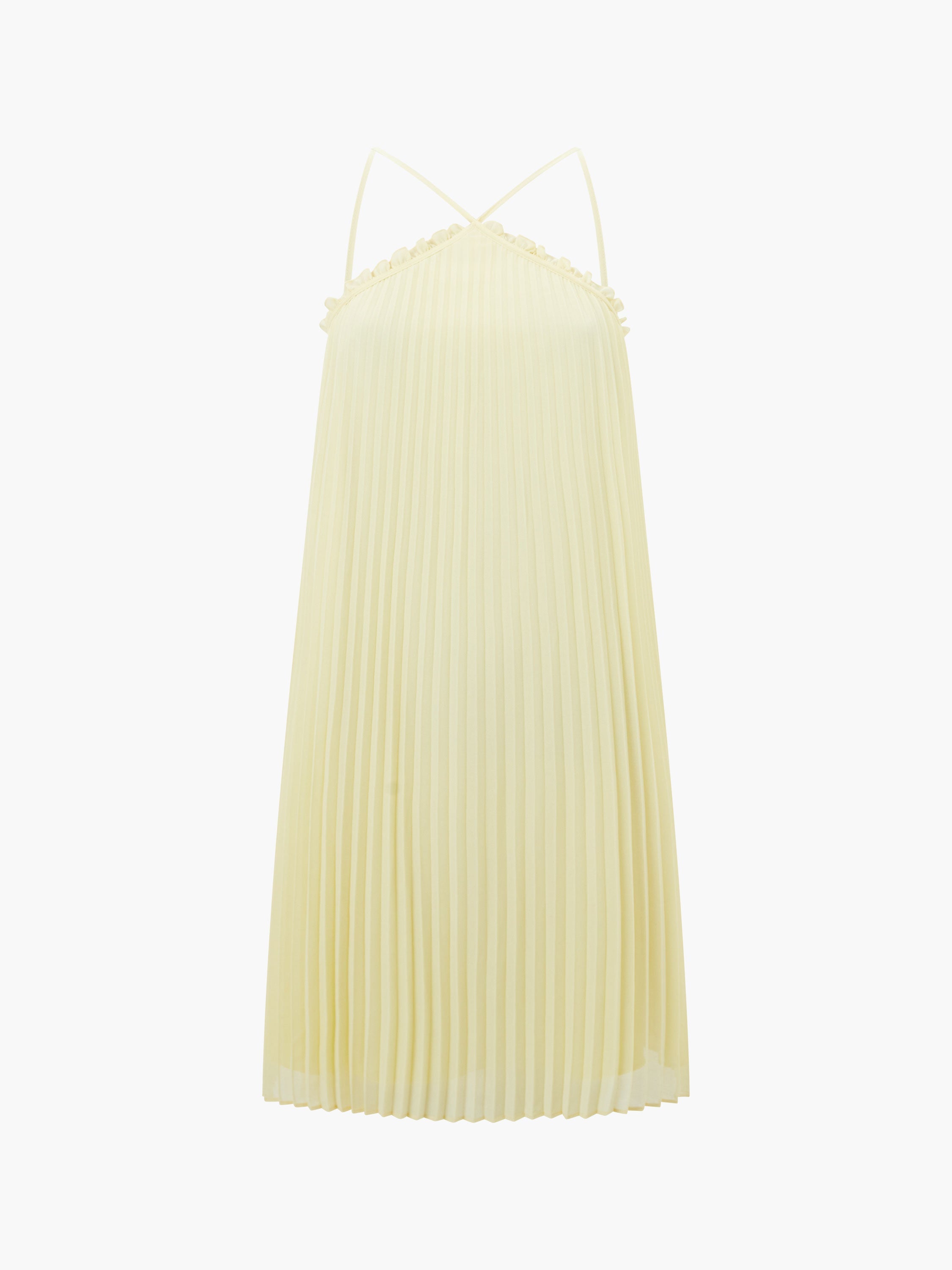 Sunburst Pleated Halterneck Mini Dress Cornsilk Yellow French