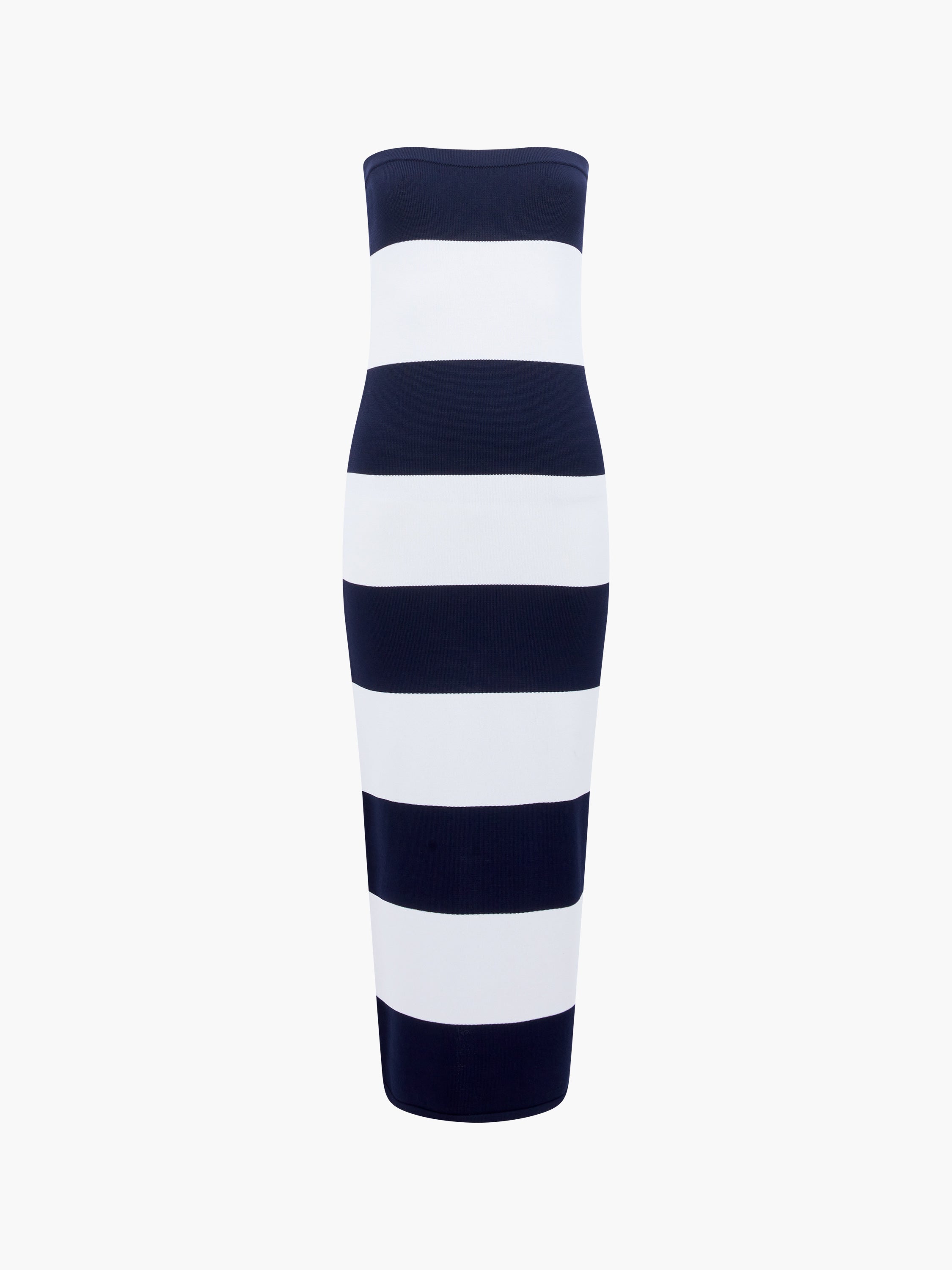 Striped Bodycon Knit Bandeau Midi Dress