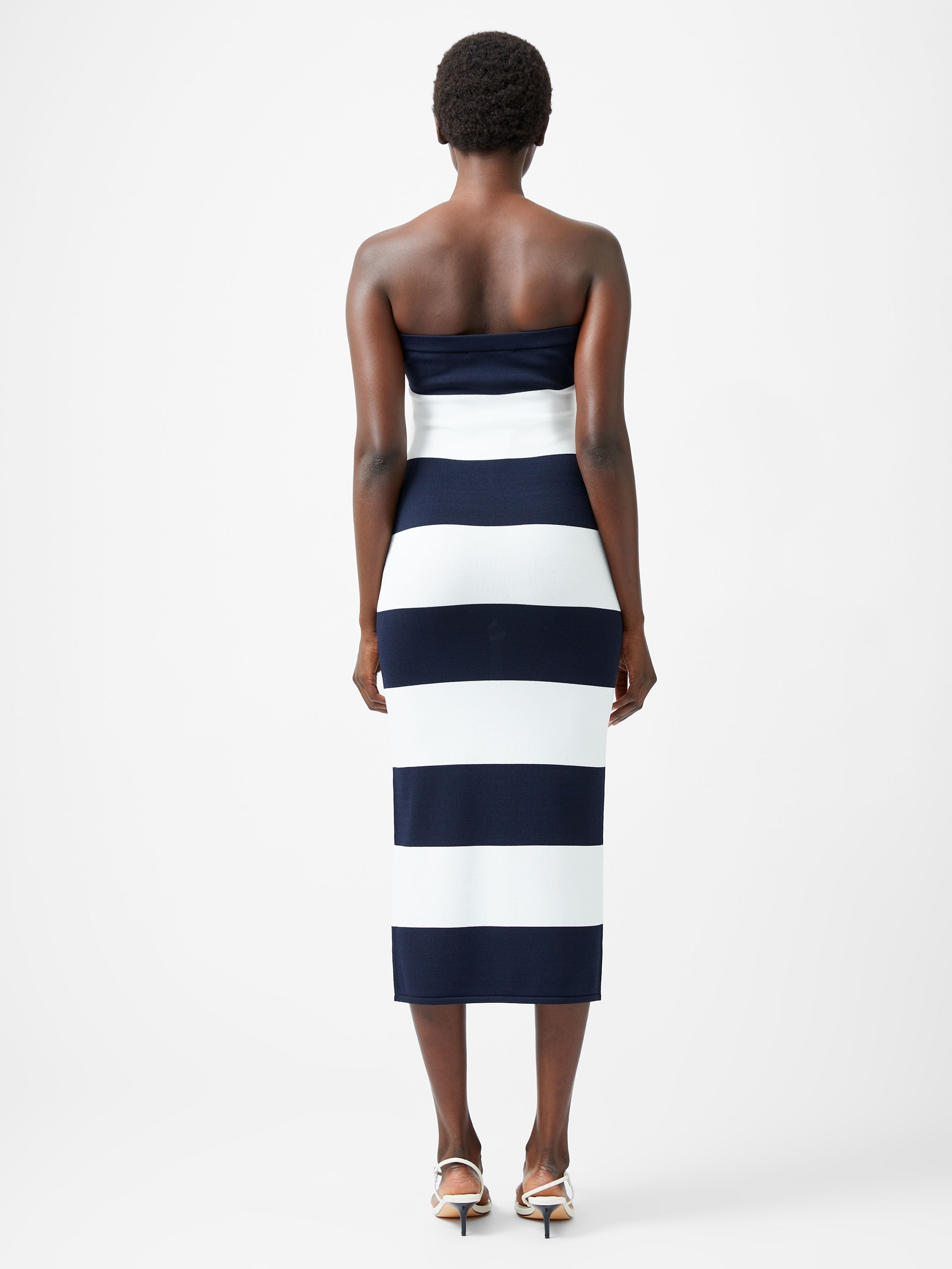 Striped Bodycon Knit Bandeau Midi Dress