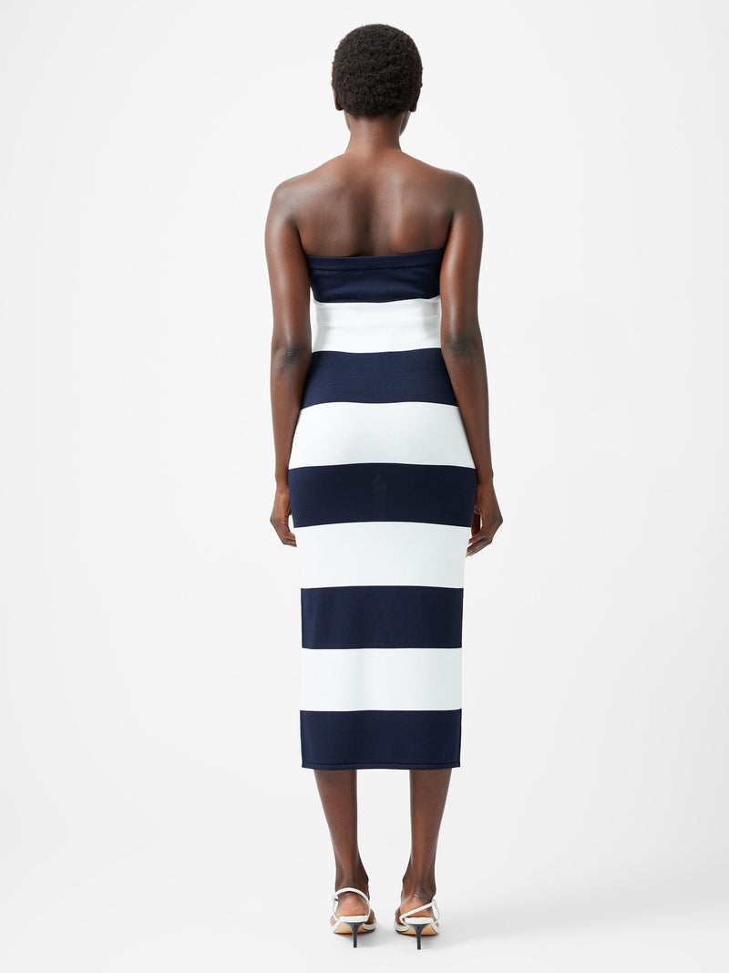 Striped Bodycon Knit Bandeau Midi Dress