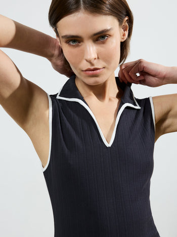 Sasia Rib Binding Collared Midi Dress