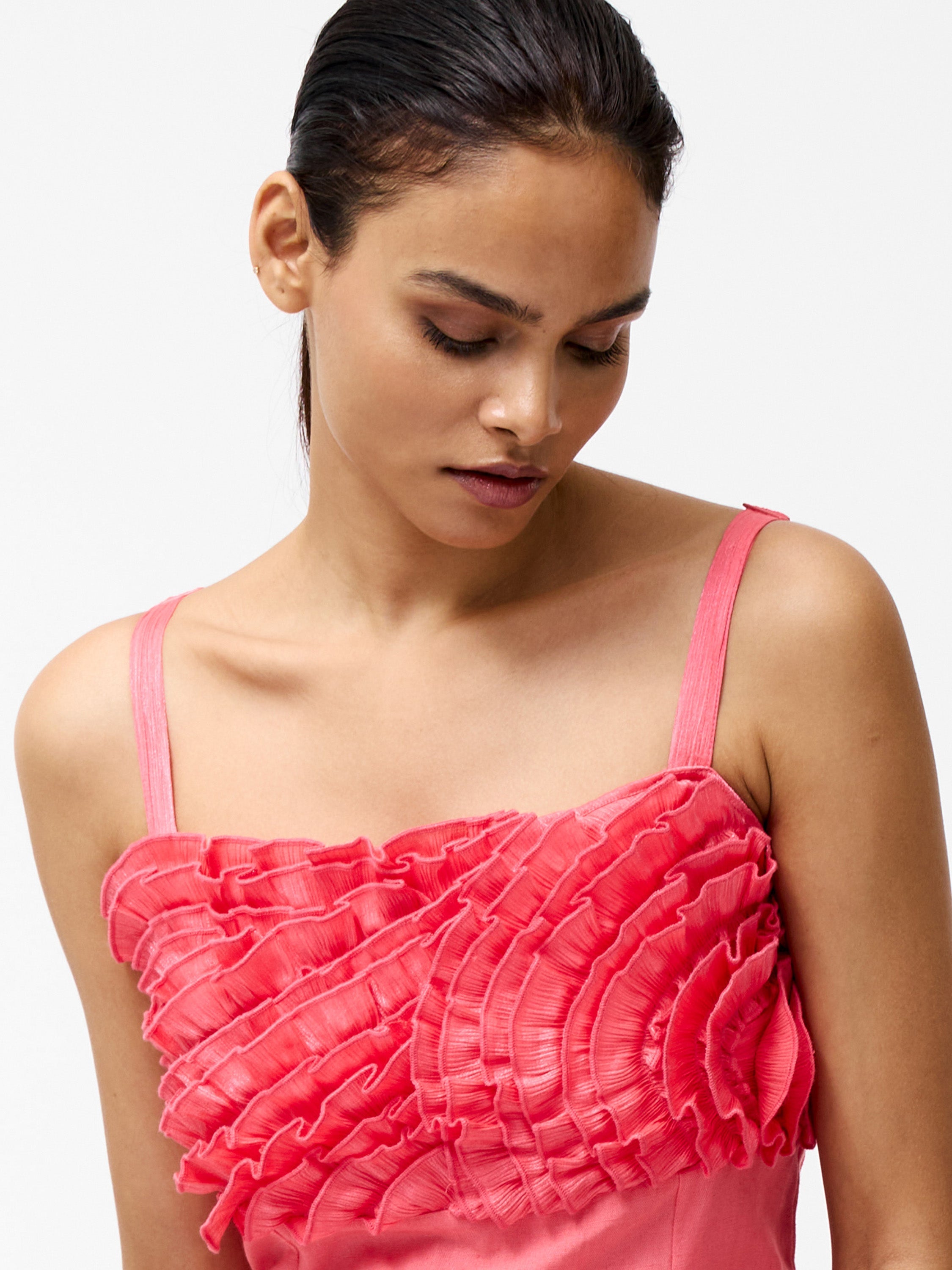 chinese dress ladies Ariette Ruffled Bust Midi Dress Raspberry Pink