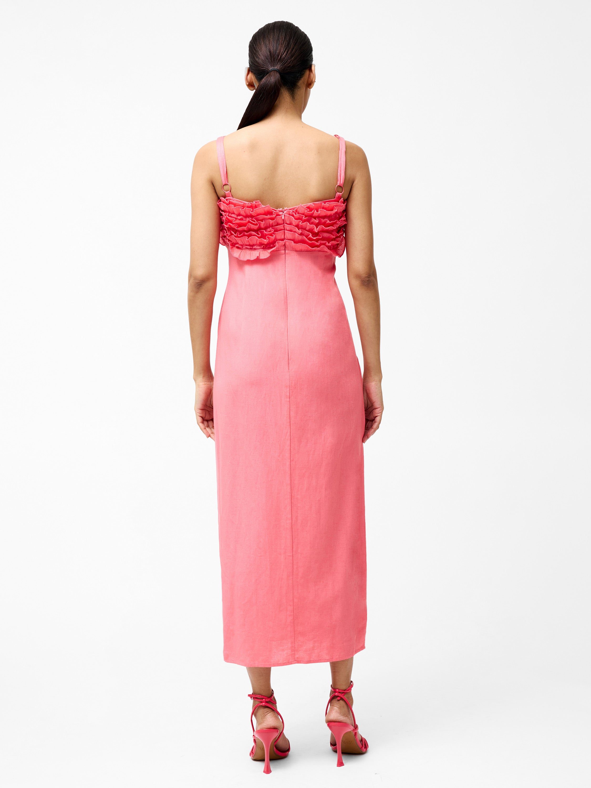 chinese dress ladies Ariette Ruffled Bust Midi Dress Raspberry Pink