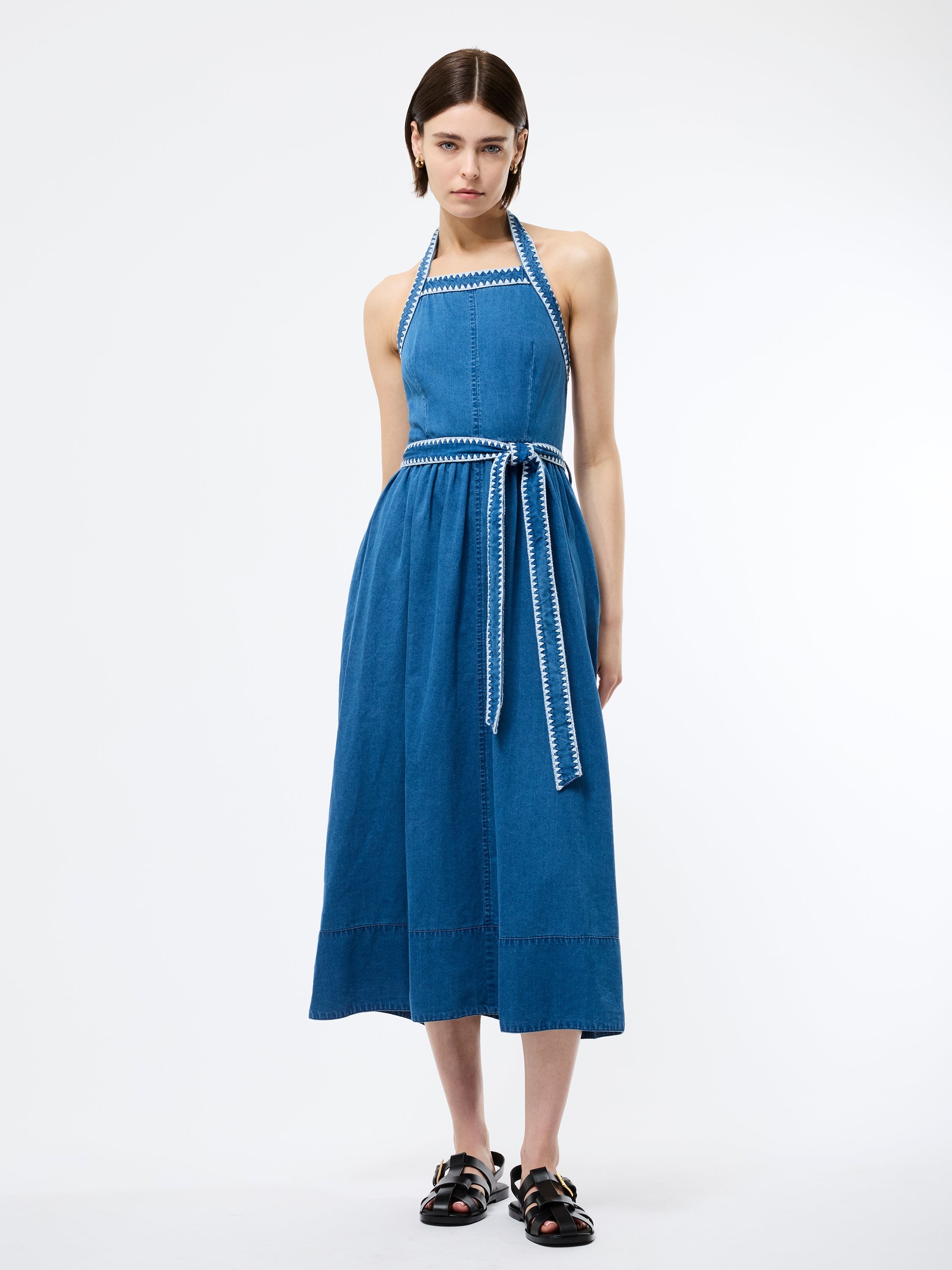 Zaves Chambray Halterneck Midi Dress