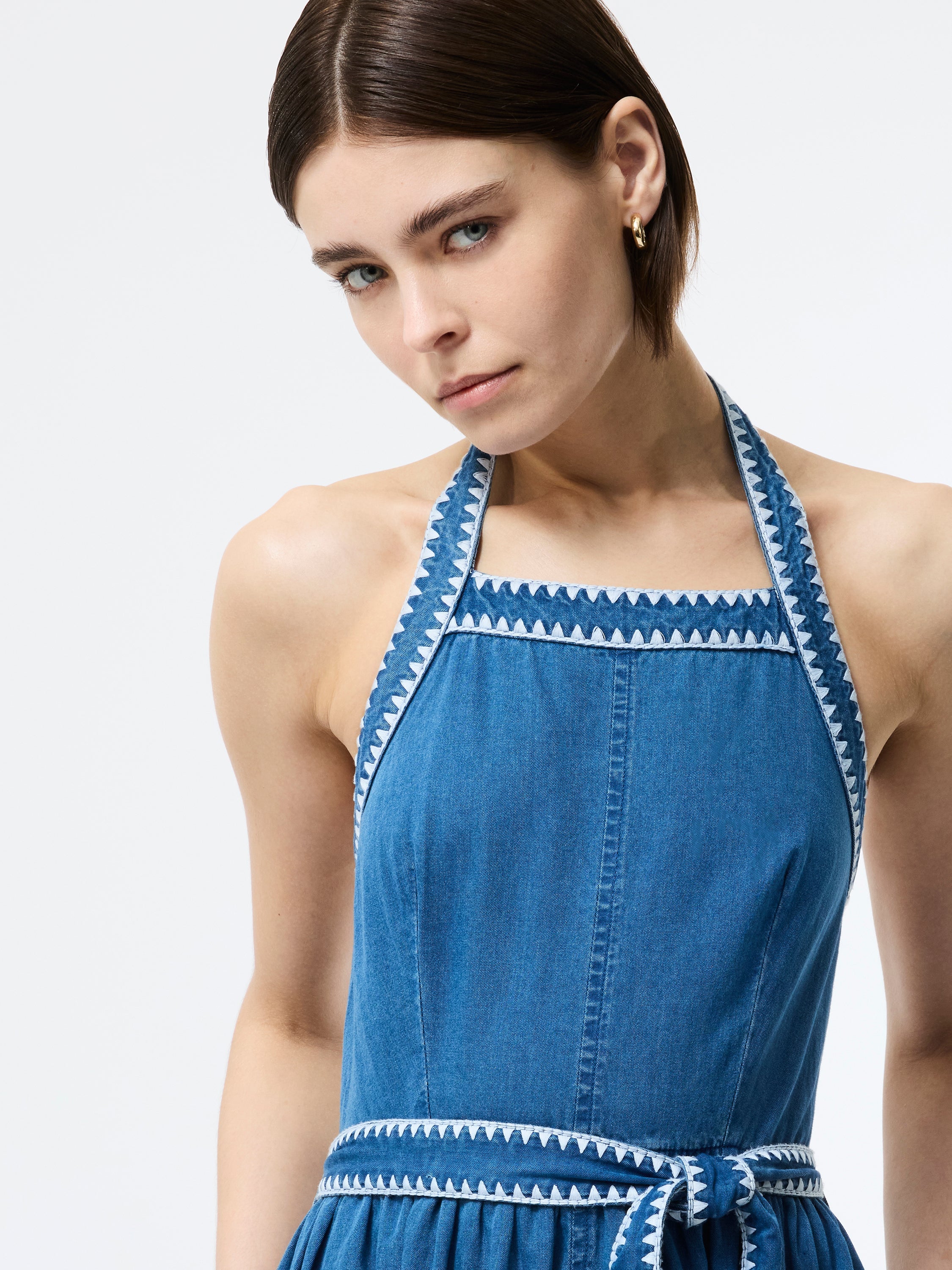 Zaves Chambray Halterneck Midi Dress