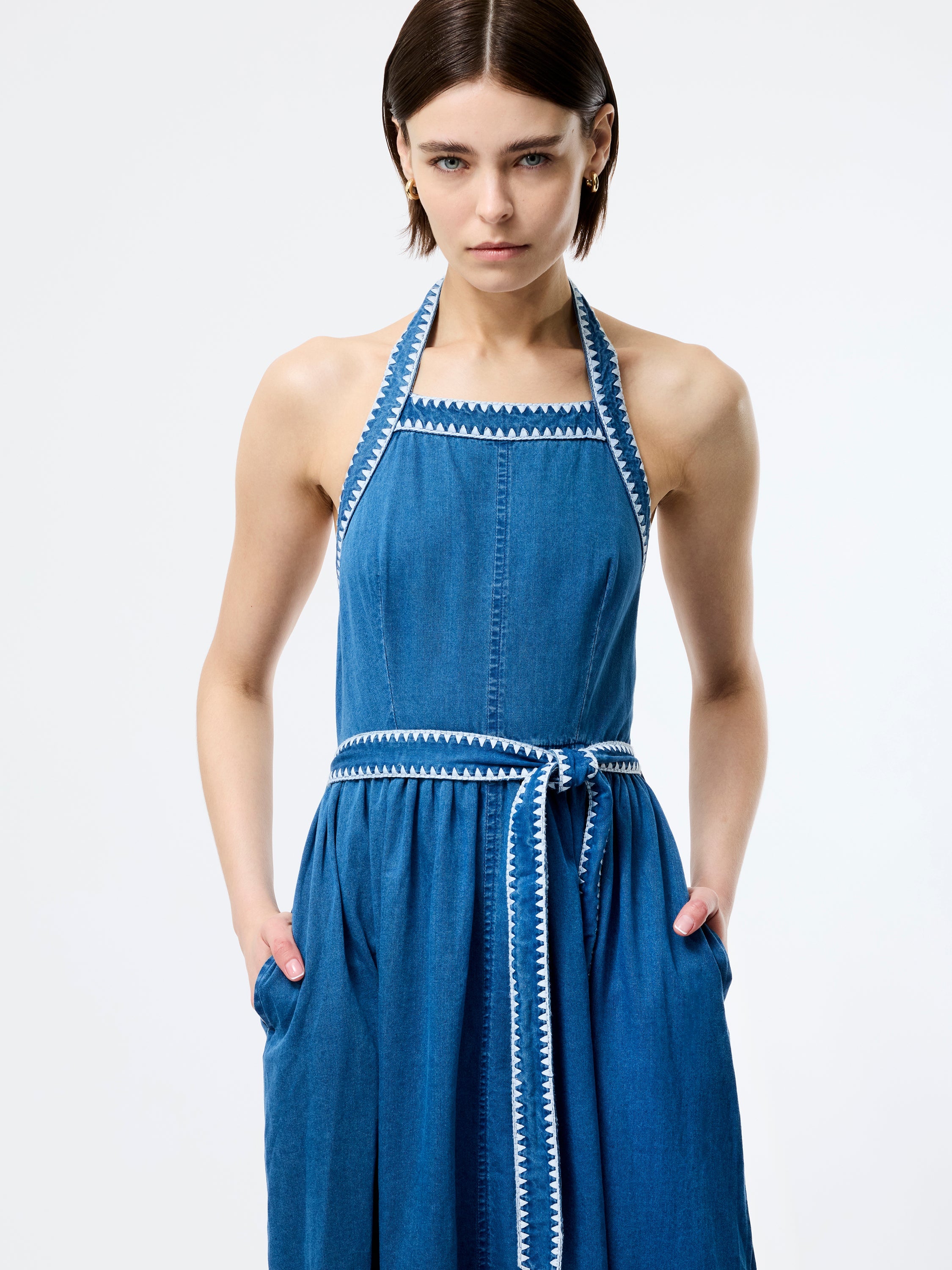 Zaves Chambray Halterneck Midi Dress
