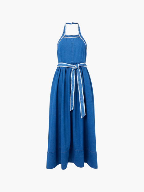 Zaves Chambray Denim Halterneck Midi Dress