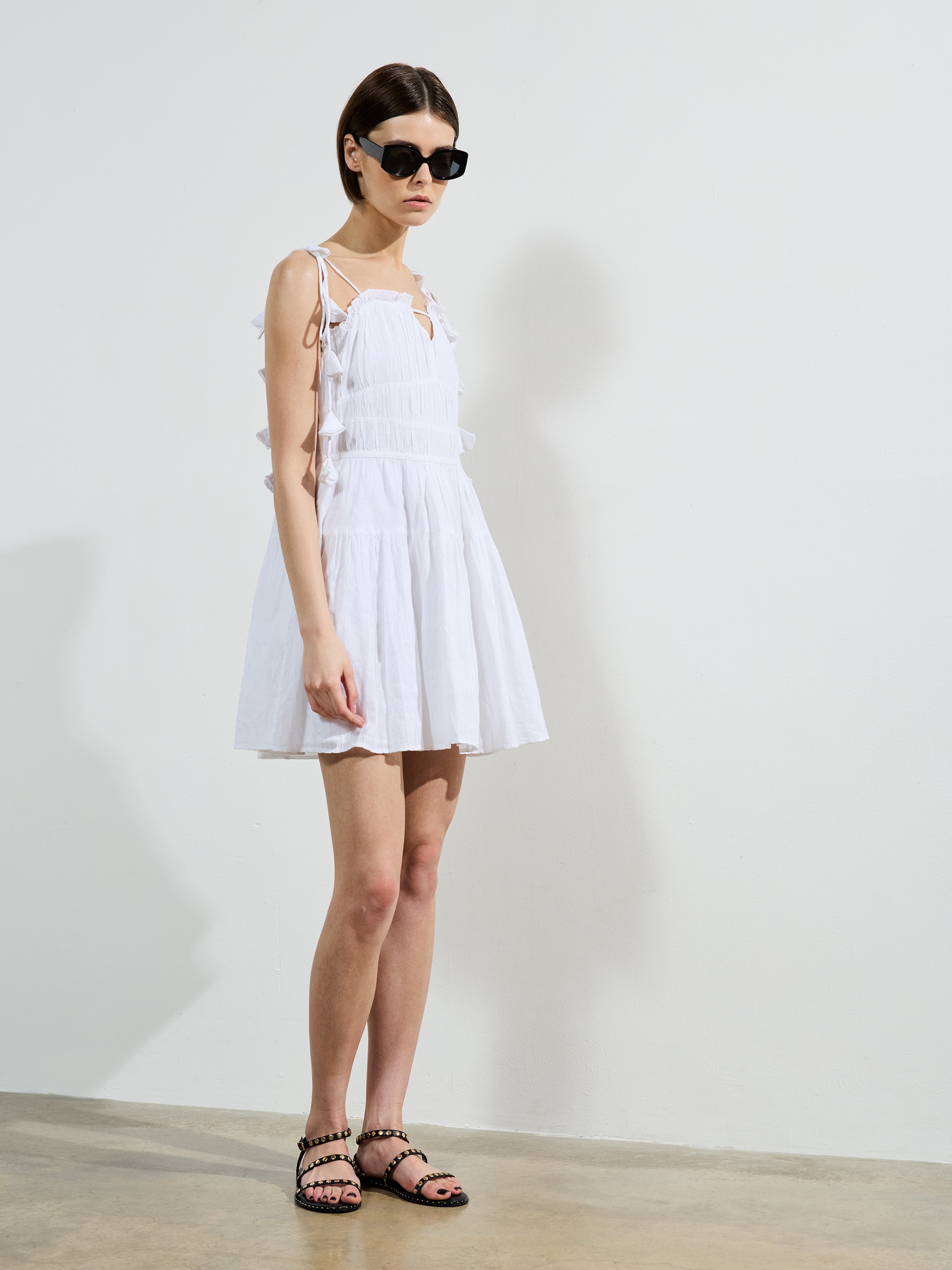 cotton gathered mini dress NALA SOFT BLUE COTTON GATHERED MINI DRESS